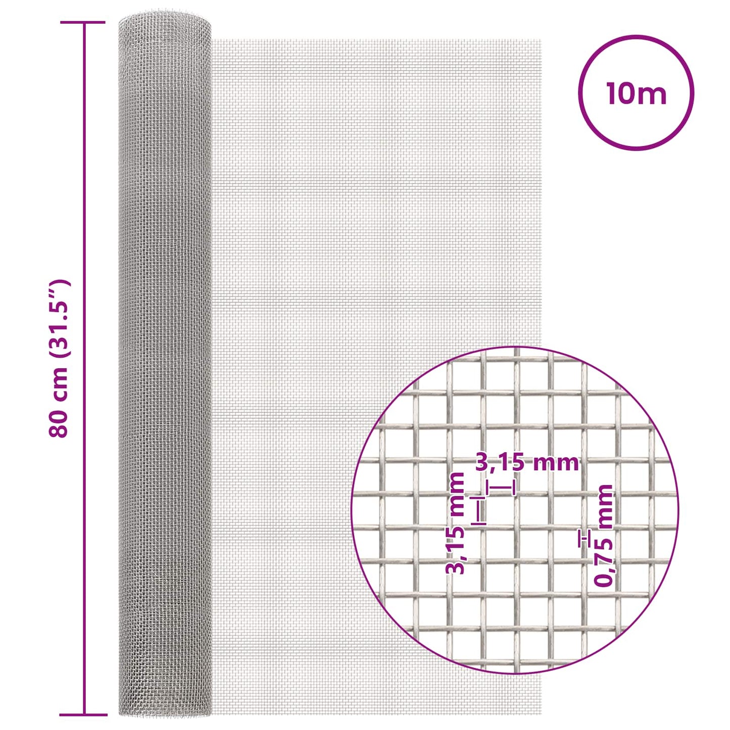 Mesh Screen 80 x 1000 cm 6 Mesh Stainless Steel 201 Silver