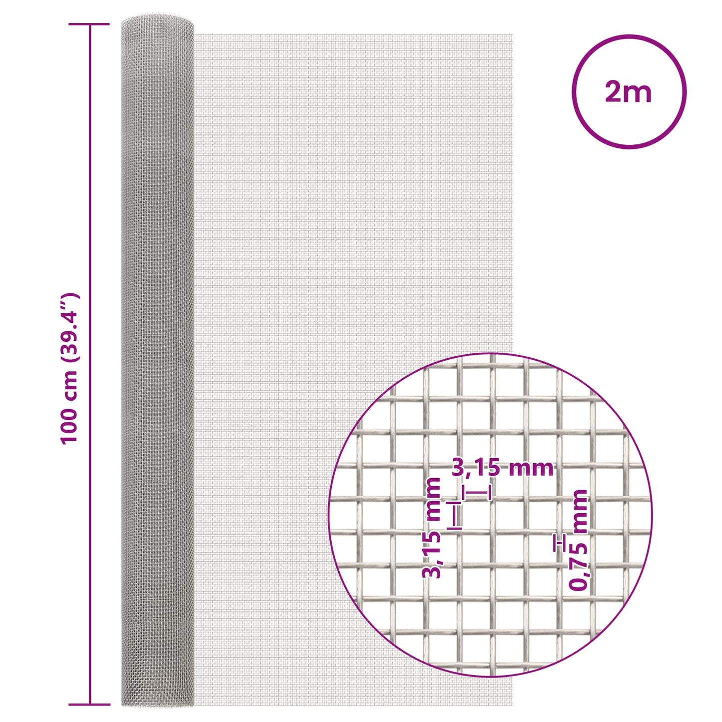 Mesh Screen 100 x 200 cm 6 Mesh Stainless Steel 201 Silver