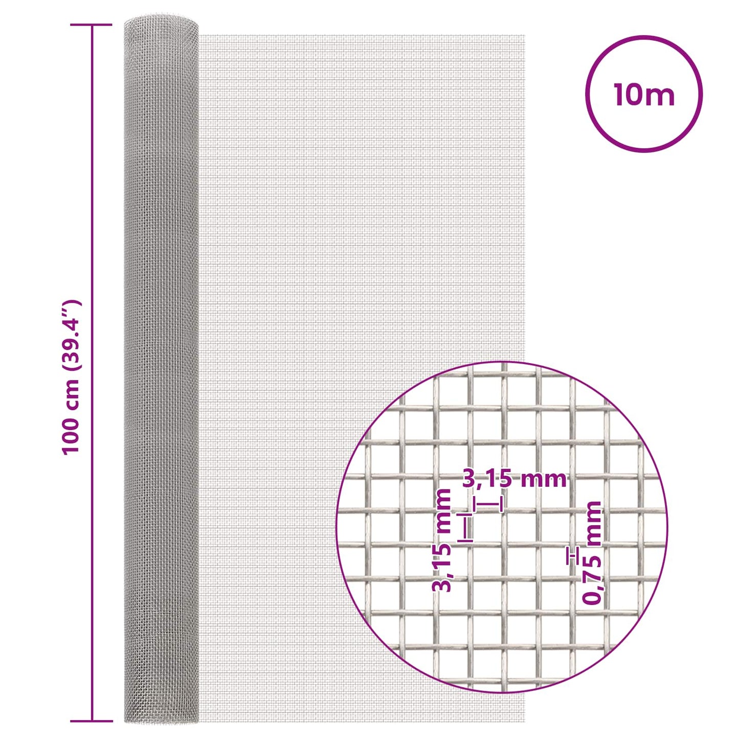 Mesh Screen 100 x 1000 cm 6 Mesh Stainless Steel 201 Silver