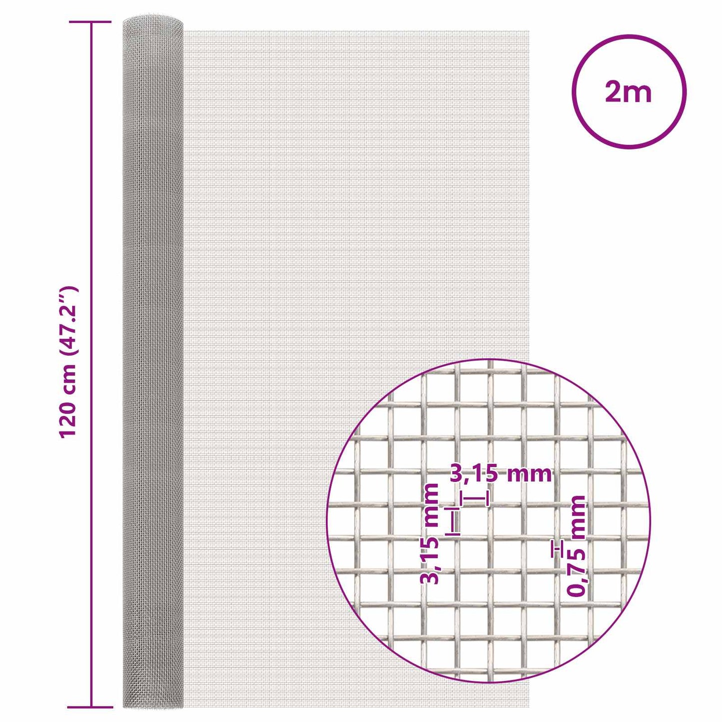 Mesh Screen 120 x 200 cm 6 Mesh Stainless Steel 201 Silver