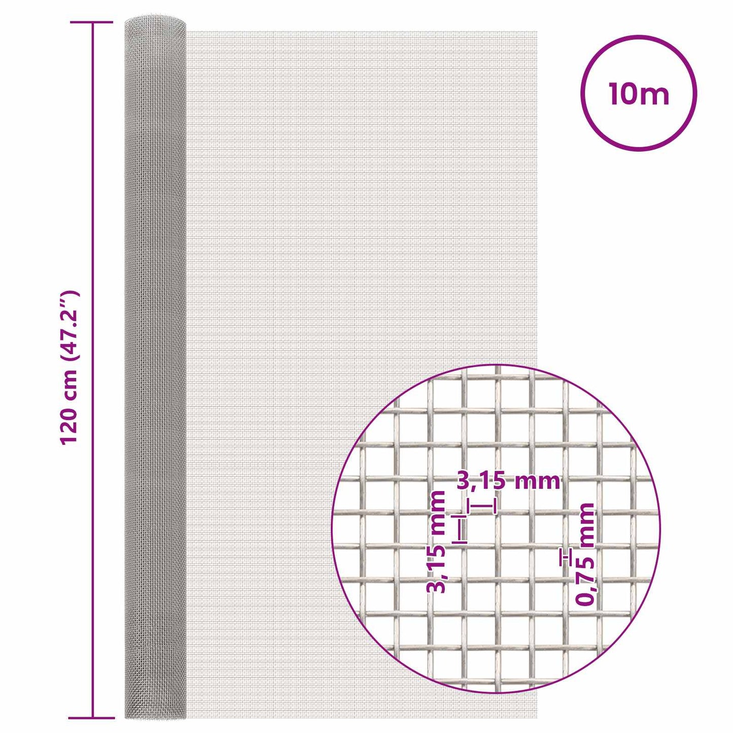 Mesh Screen 120 x 1000 cm 6 Mesh Stainless Steel 201 Silver