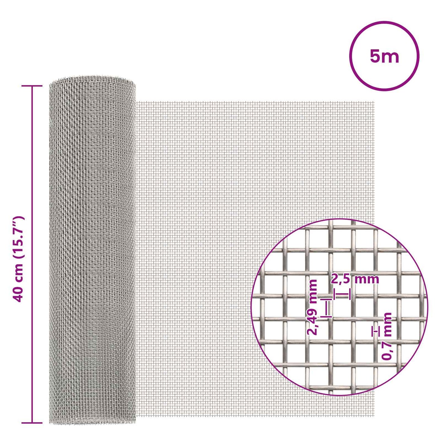 Mesh Screen 40 x 500 cm 8 Mesh Stainless Steel 201 Silver