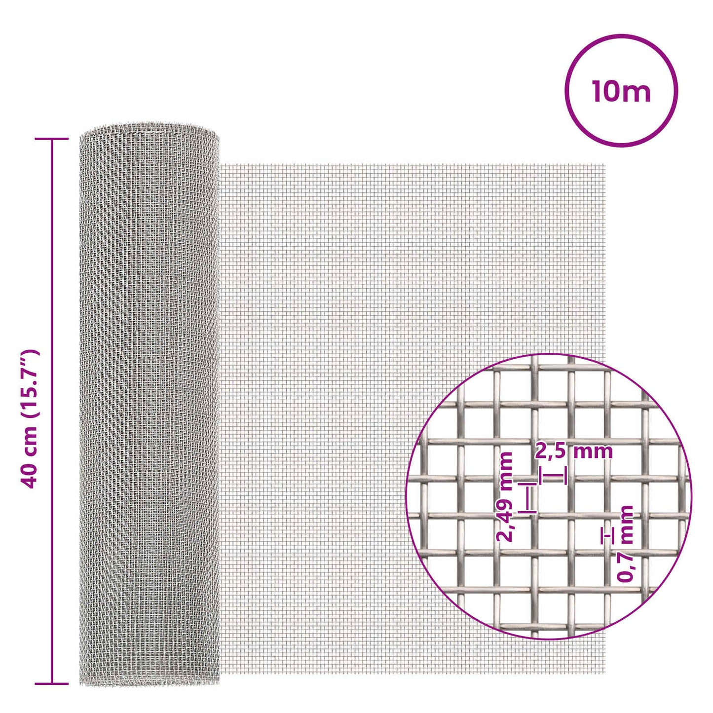 Mesh Screen 40 x 1000 cm 8 Mesh Stainless Steel 201 Silver