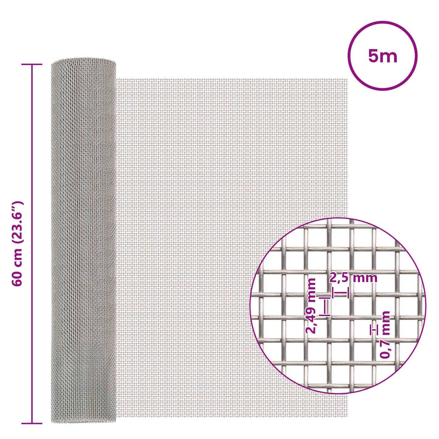 Mesh Screen 60 x 500 cm 8 Mesh Stainless Steel 201 Silver