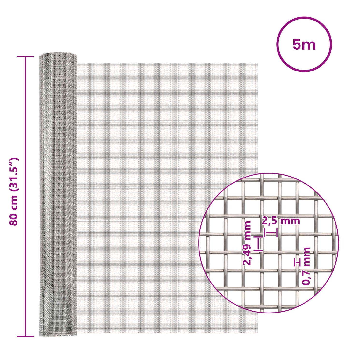 Mesh Screen 80 x 500 cm 8 Mesh Stainless Steel 201 Silver
