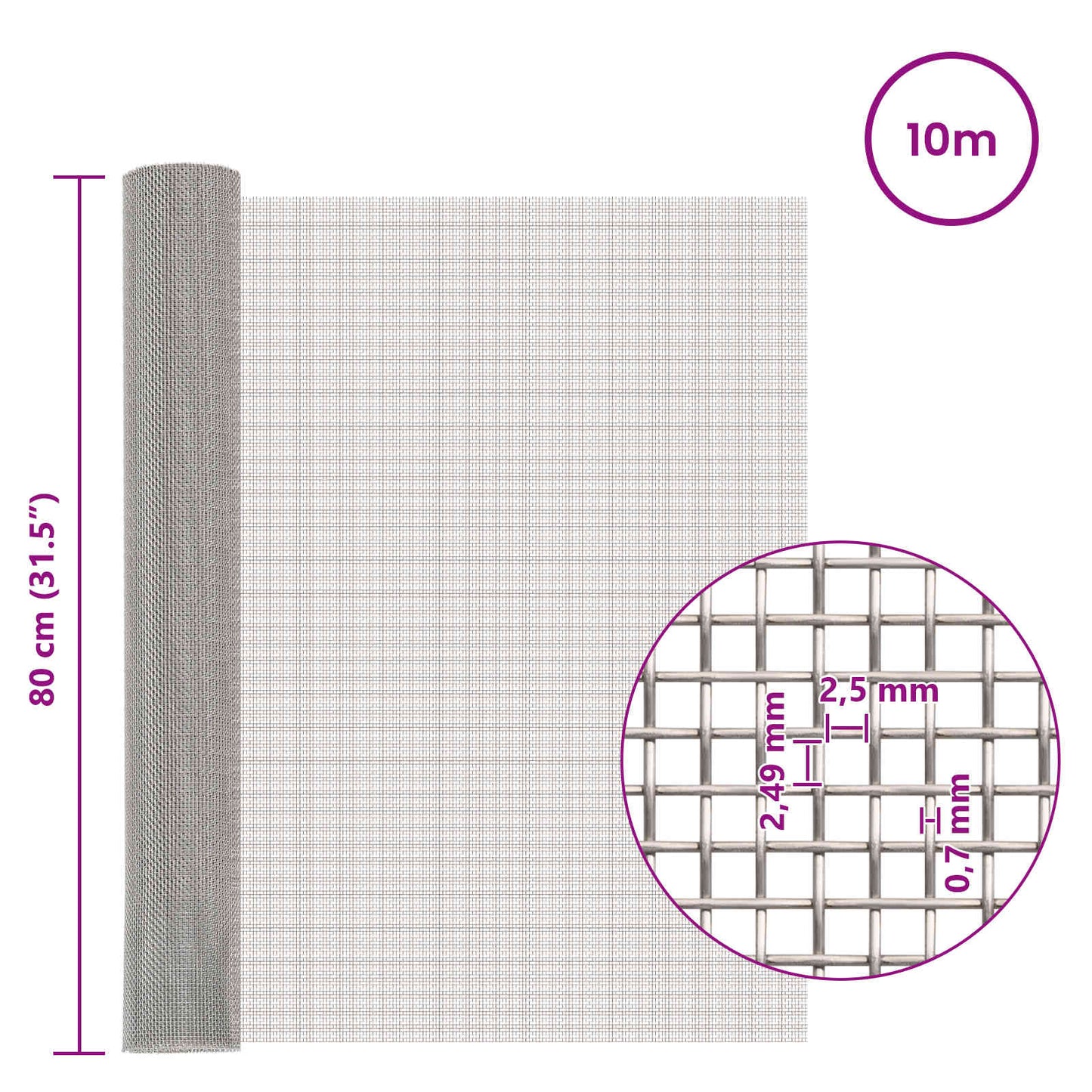 Mesh Screen 80 x 1000 cm 8 Mesh Stainless Steel 201 Silver