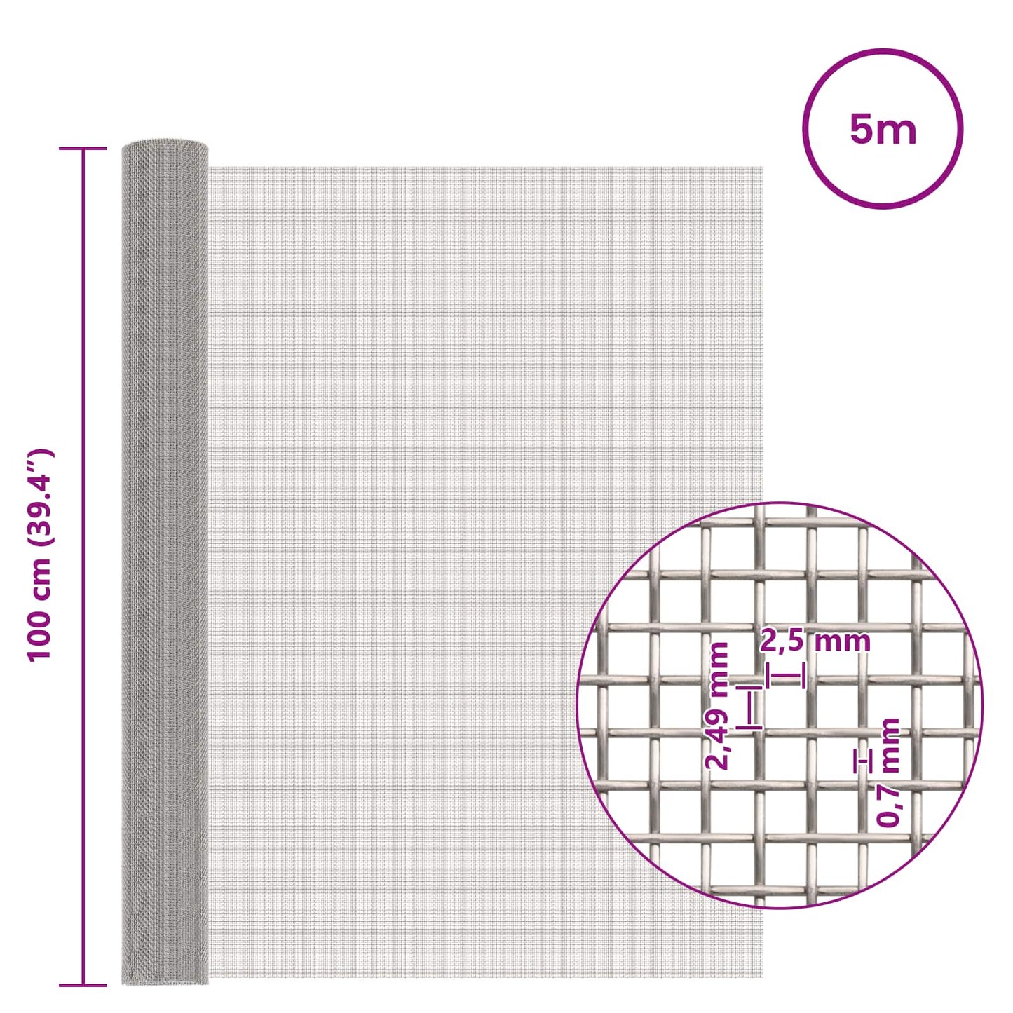 Mesh Screen 100 x 500 cm 8 Mesh Stainless Steel 201 Silver