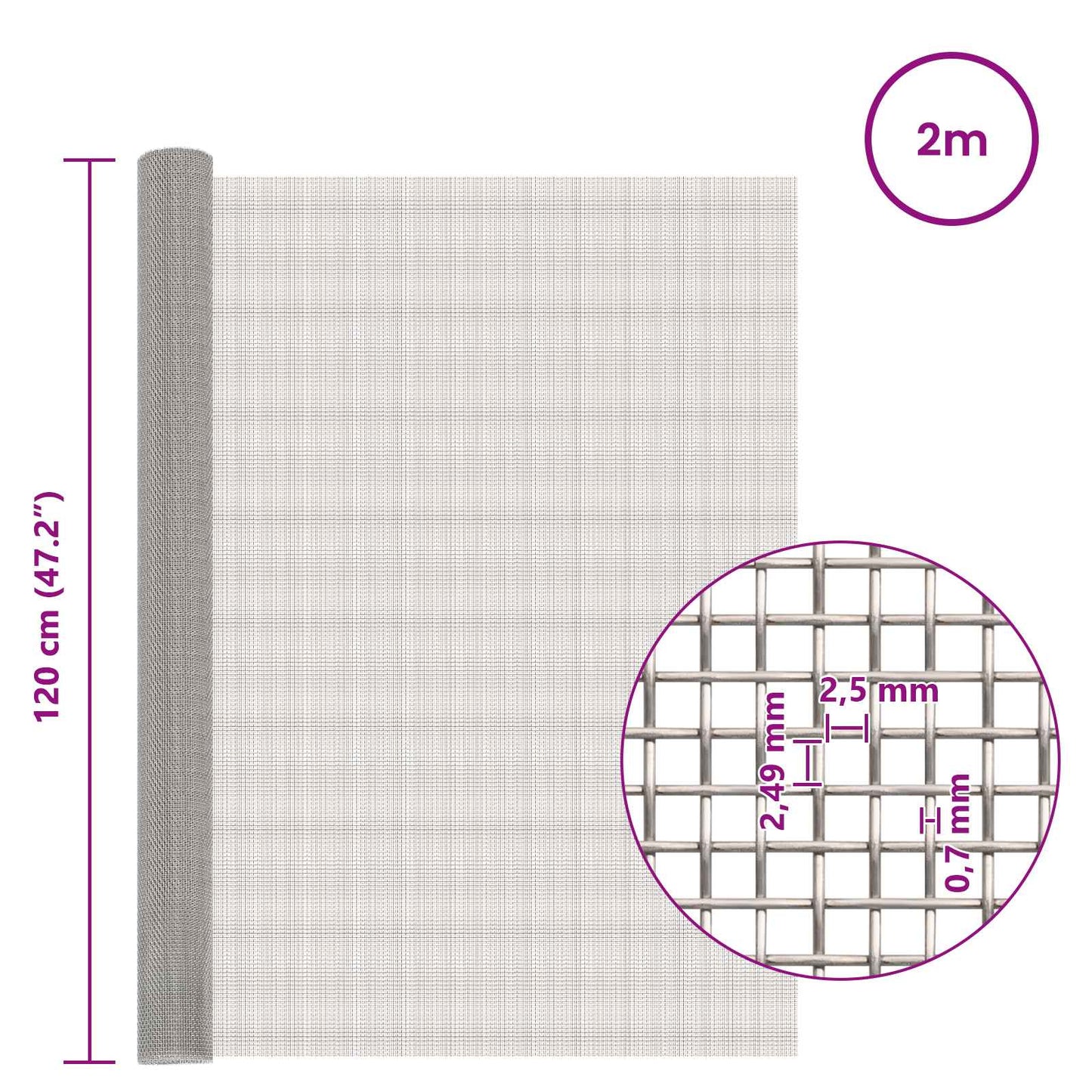 Mesh Screen 120 x 200 cm 8 Mesh Stainless Steel 201 Silver