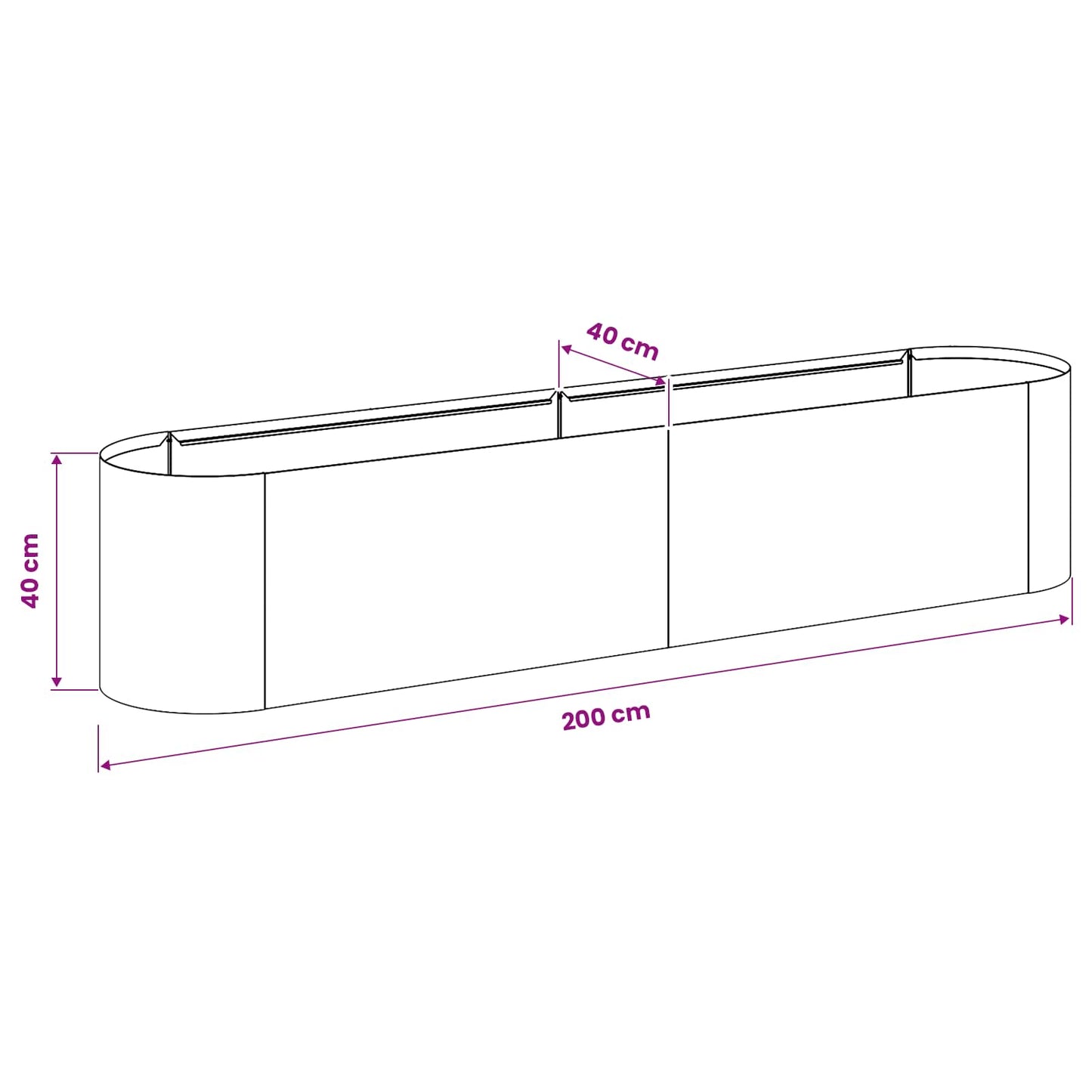 Raised Garden Bed Black 200 x 40x 40 cm