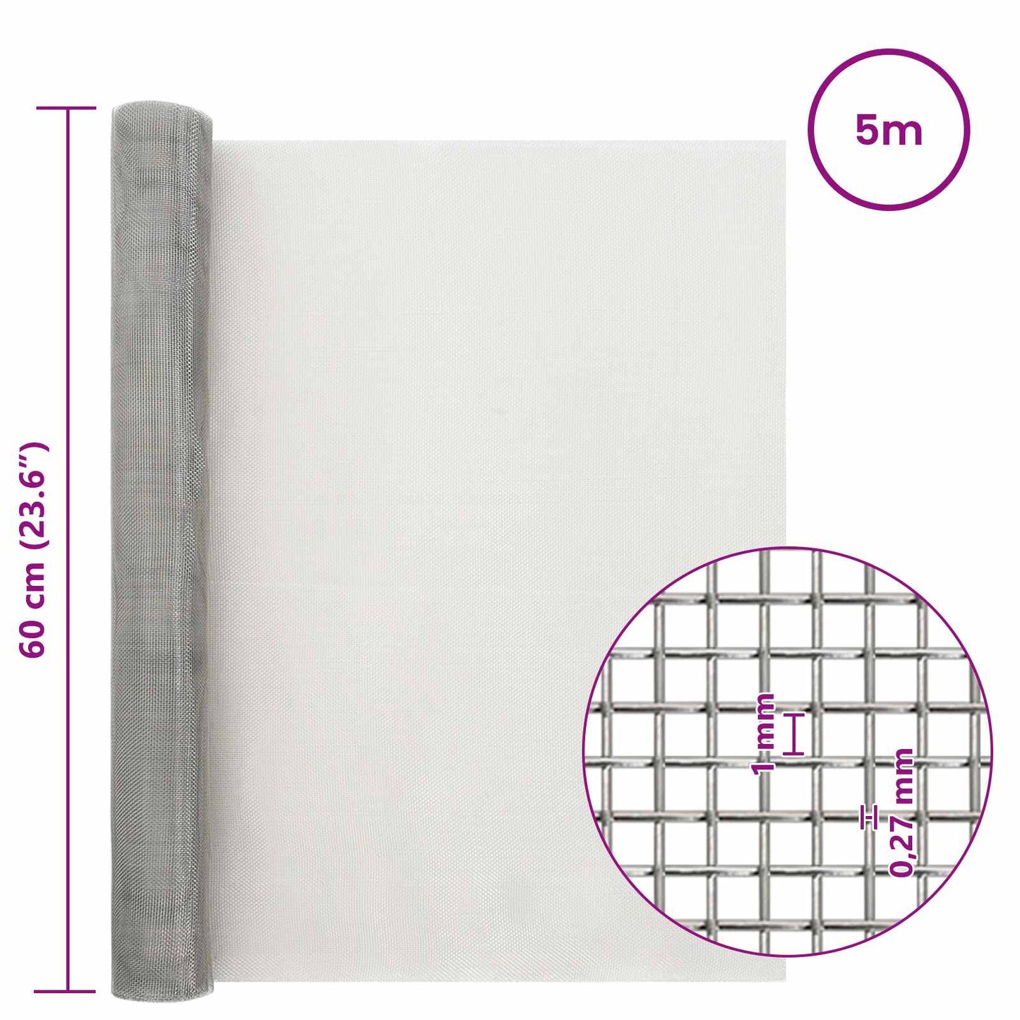 Mesh Screen 60 x 500 cm 20 Mesh Stainless Steel 201 Silver