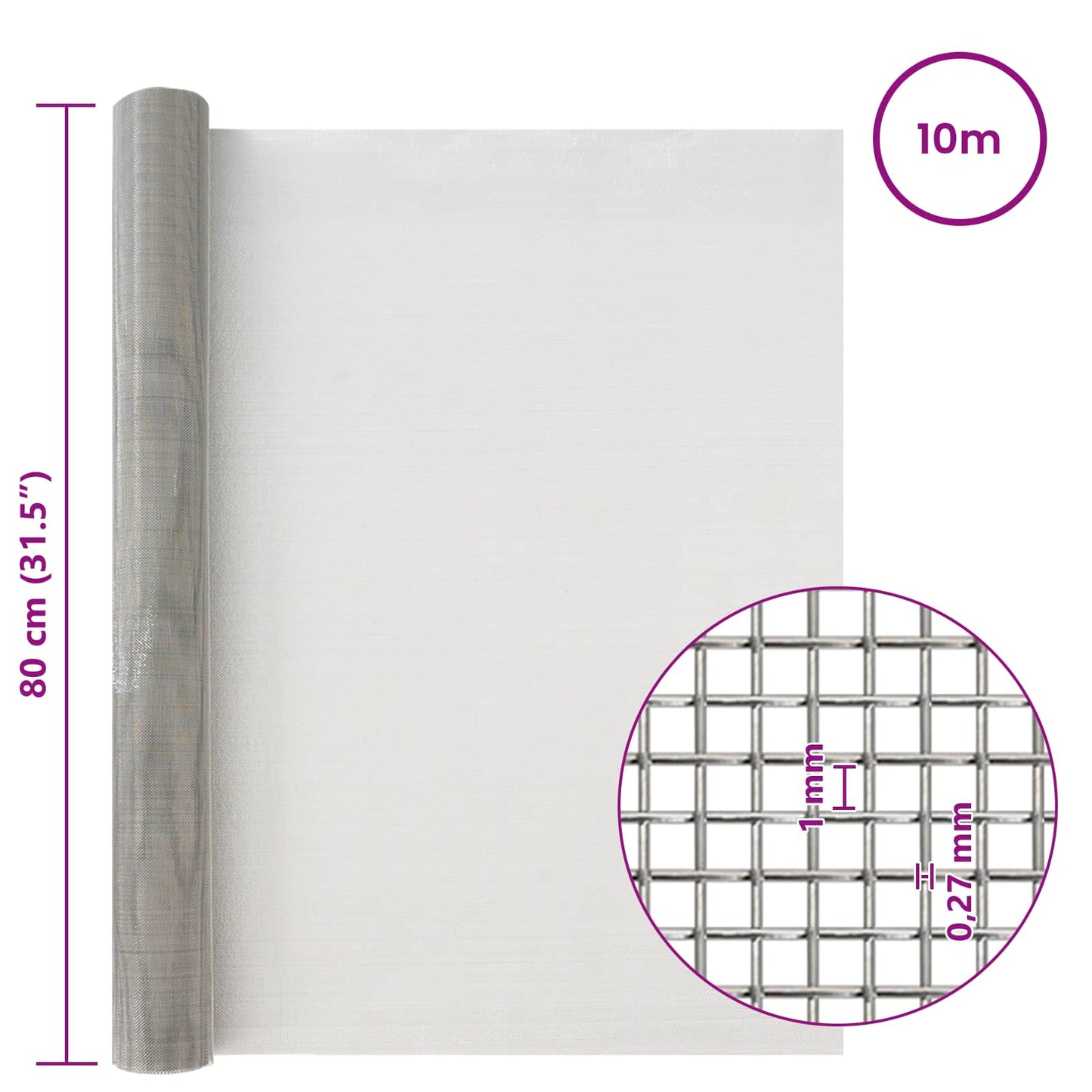 Mesh Screen 80 x 1000 cm 20 Mesh Stainless Steel 201 Silver