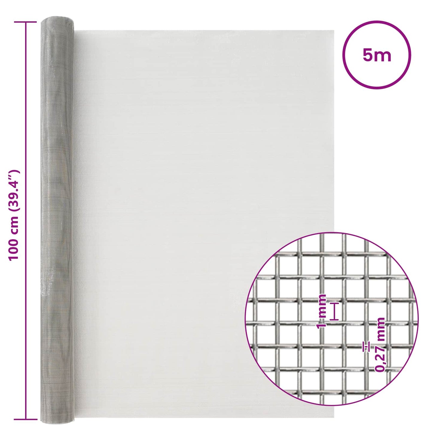 Mesh Screen 100 x 500 cm 20 Mesh Stainless Steel 201 Silver