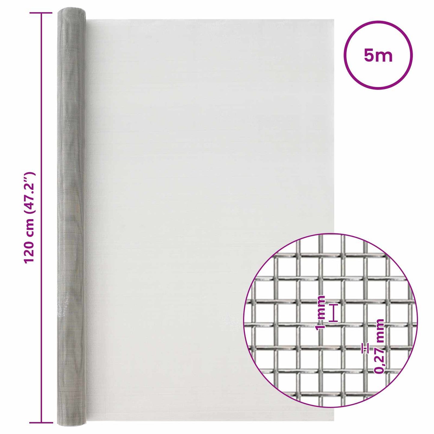 Mesh Screen 120 x 500 cm 20 Mesh Stainless Steel 201 Silver
