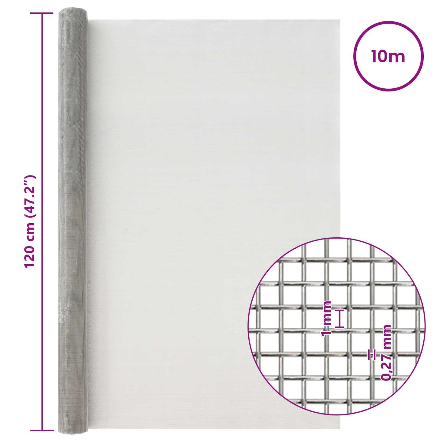 Mesh Screen 120 x 1000 cm 20 Mesh Stainless Steel 201 Silver