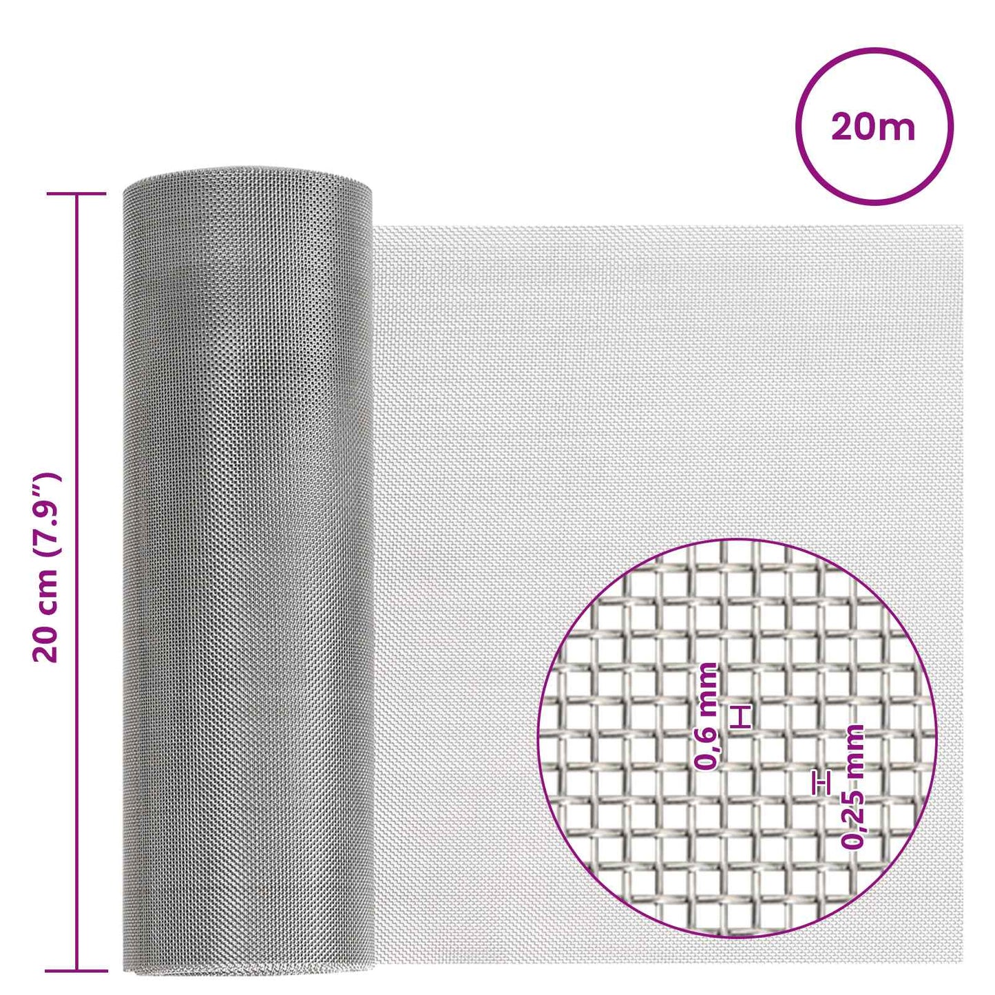 Mesh Screen 20 x 2000 cm 30 Mesh Stainless Steel 201 Silver
