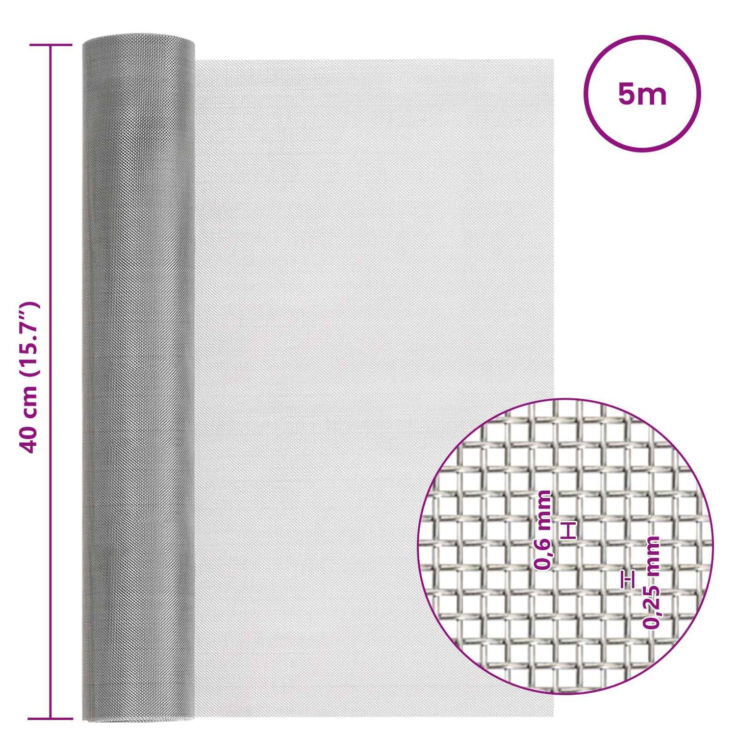 Mesh Screen 40 x 500 cm 30 Mesh Stainless Steel 201 Silver