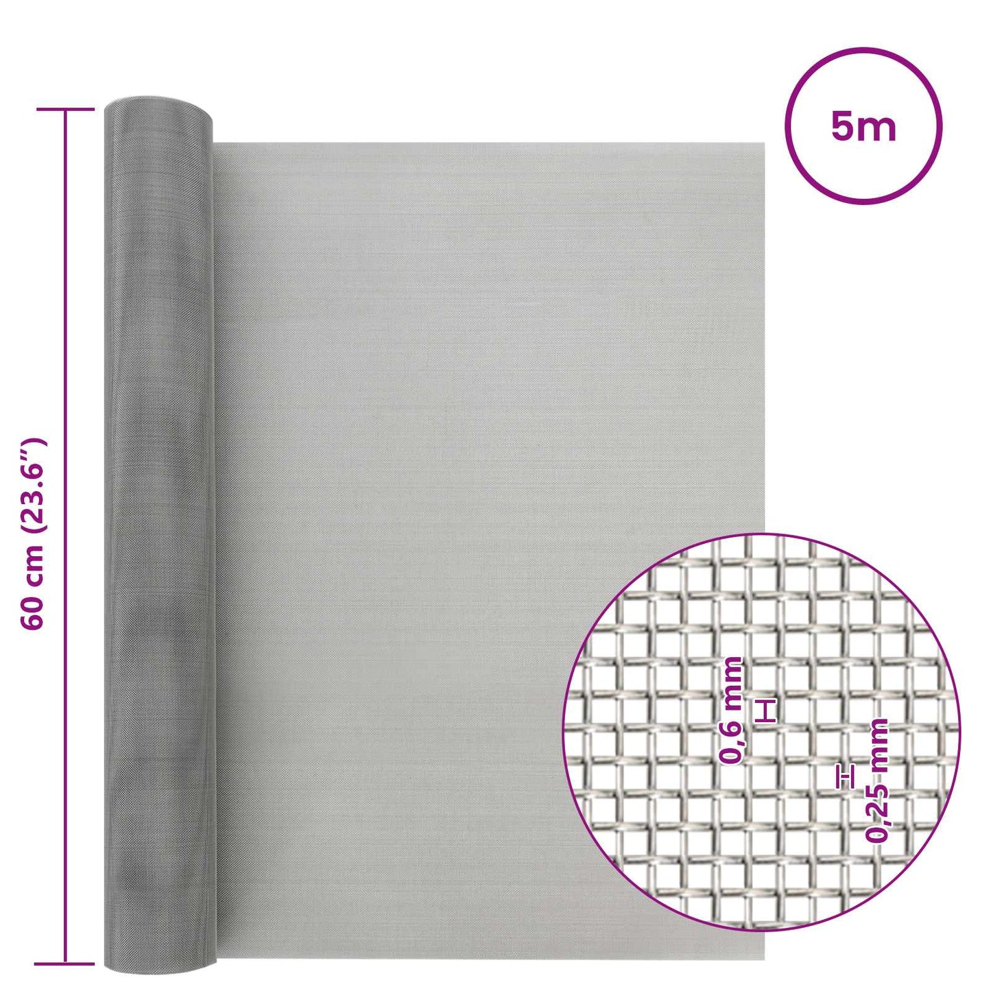 Mesh Screen 60 x 500 cm 30 Mesh Stainless Steel 201 Silver