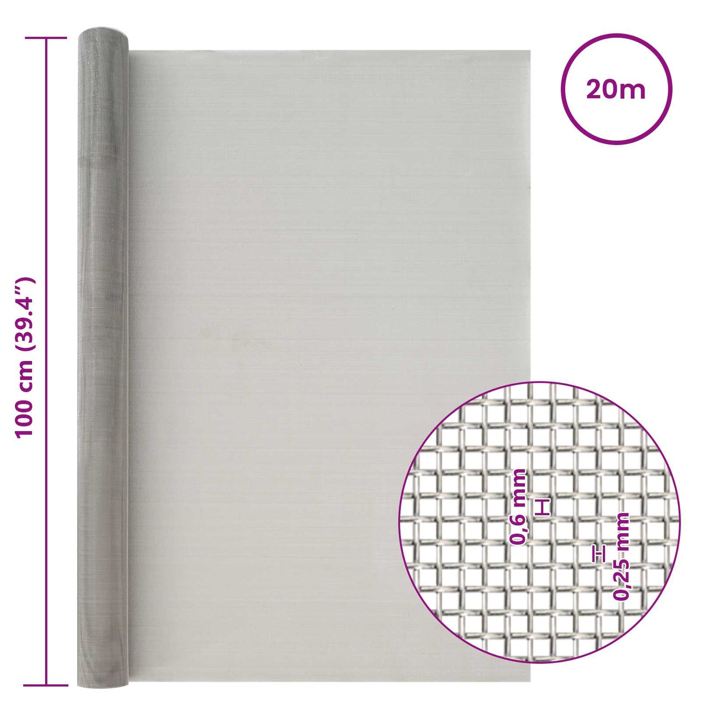 Mesh Screen 100 x 2000 cm 30 Mesh Stainless Steel 201 Silver