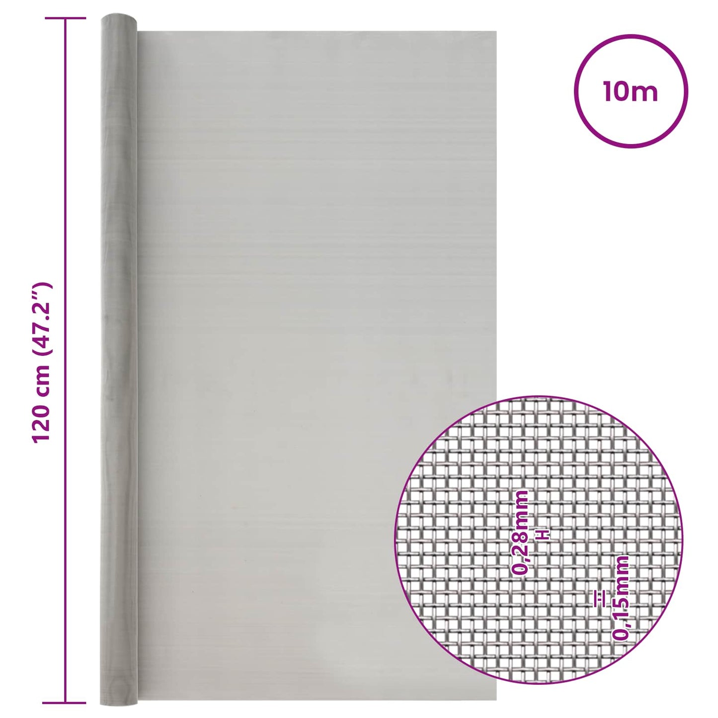 Mesh Screen 120 x 1000 cm 60 Mesh Stainless Steel 201 Silver