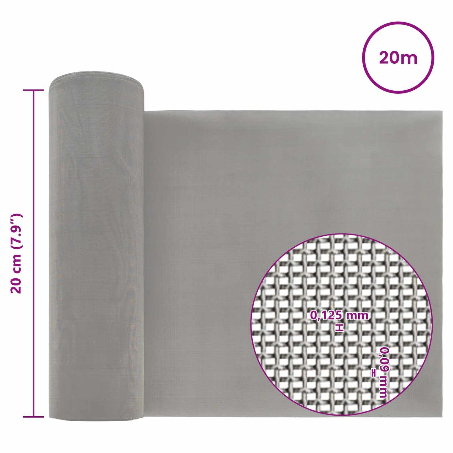 Mesh Screen 20 x 2000 cm 120 Mesh Stainless Steel 201 Silver