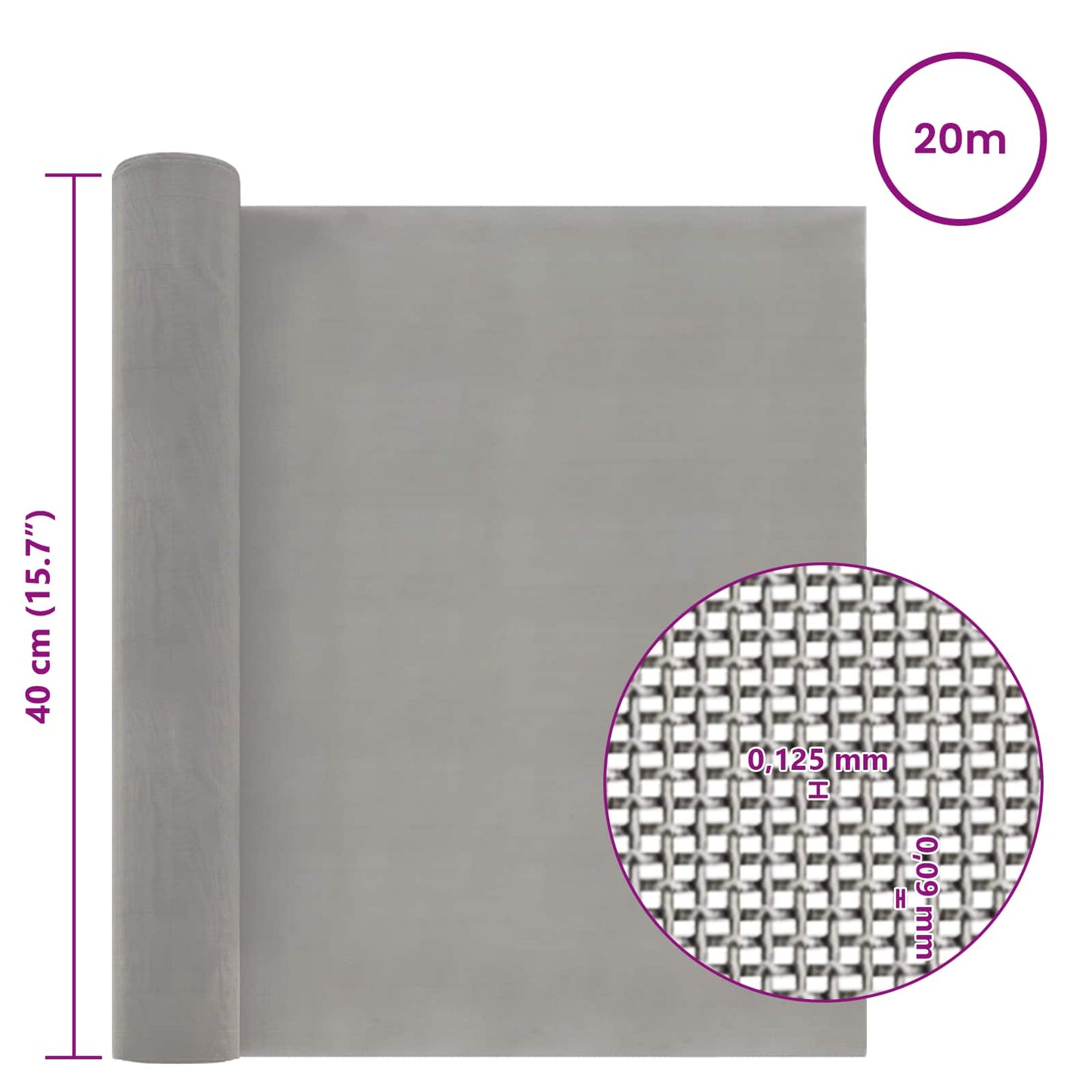 Mesh Screen 40 x 2000 cm 120 Mesh Stainless Steel 201 Silver