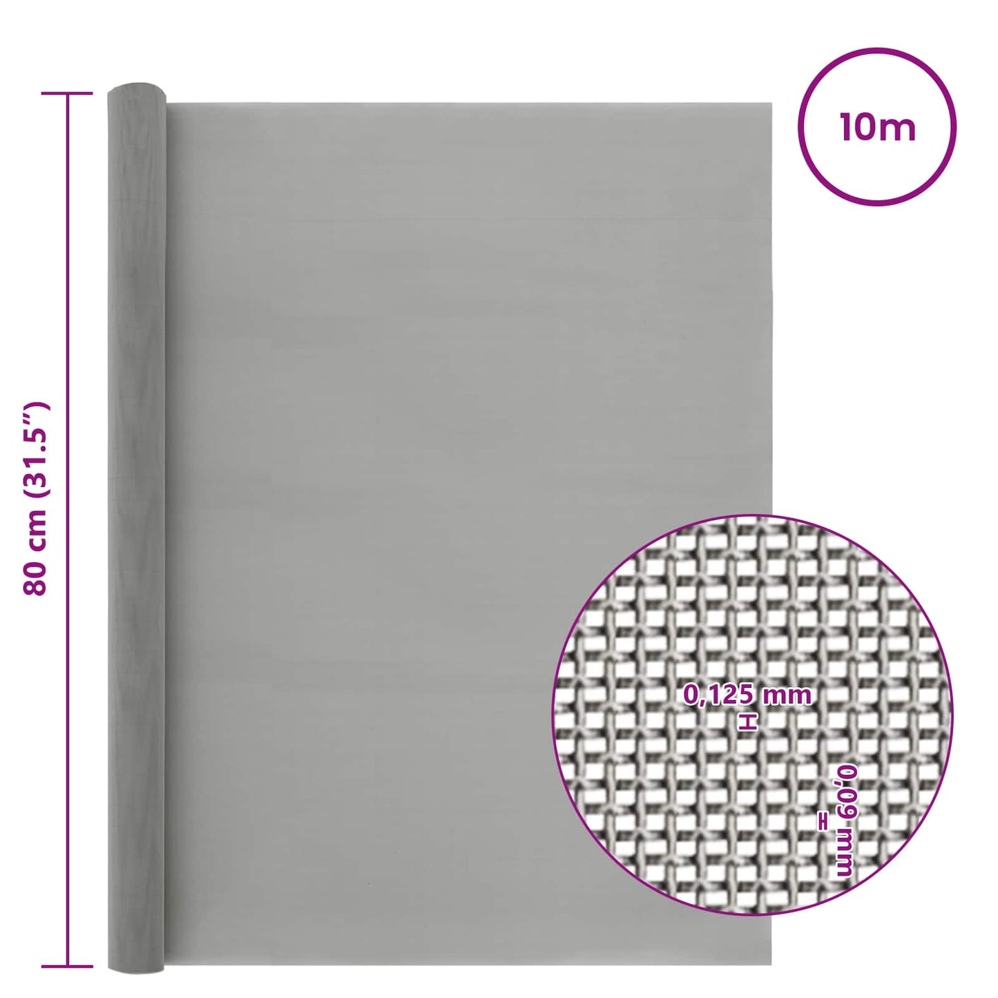 Mesh Screen 80 x 1000 cm 120 Mesh Stainless Steel 201 Silver