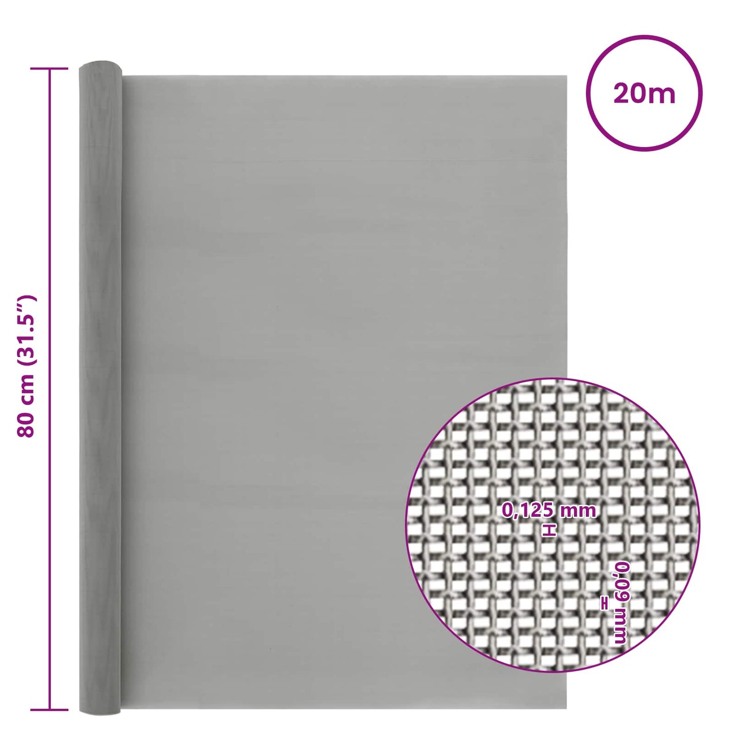 Mesh Screen 80 x 2000 cm 120 Mesh Stainless Steel 201 Silver
