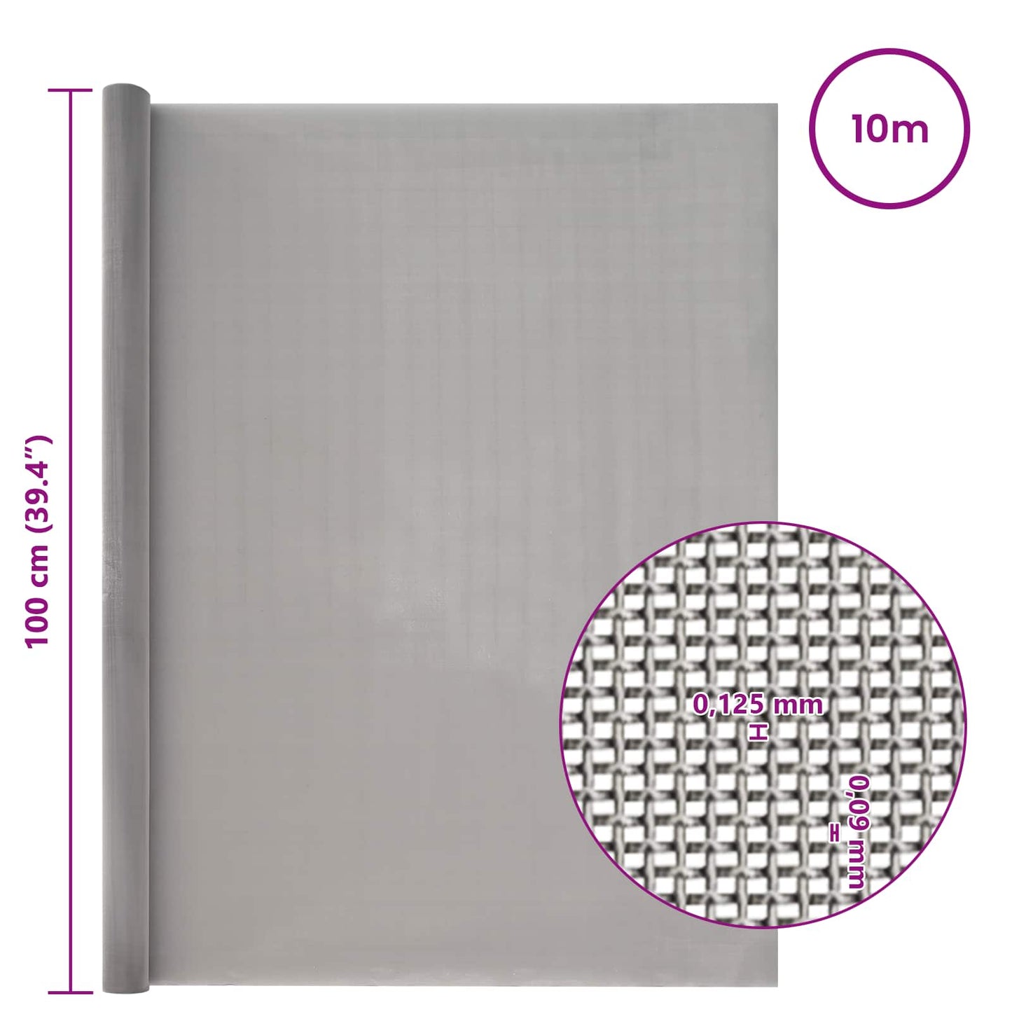 Mesh Screen 100 x 1000 cm 120 Mesh Stainless Steel 201 Silver