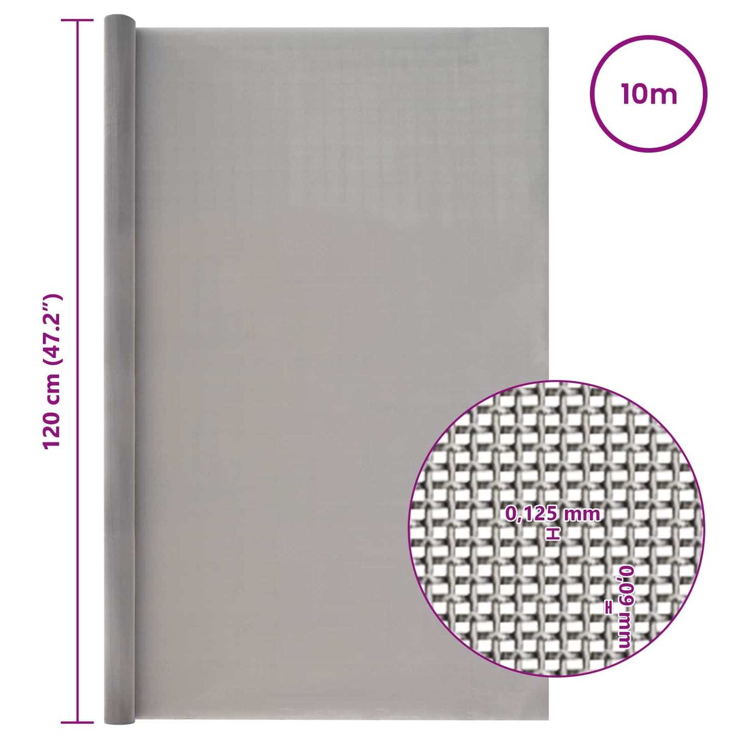 Mesh Screen 120 x 1000 cm 120 Mesh Stainless Steel 201 Silver