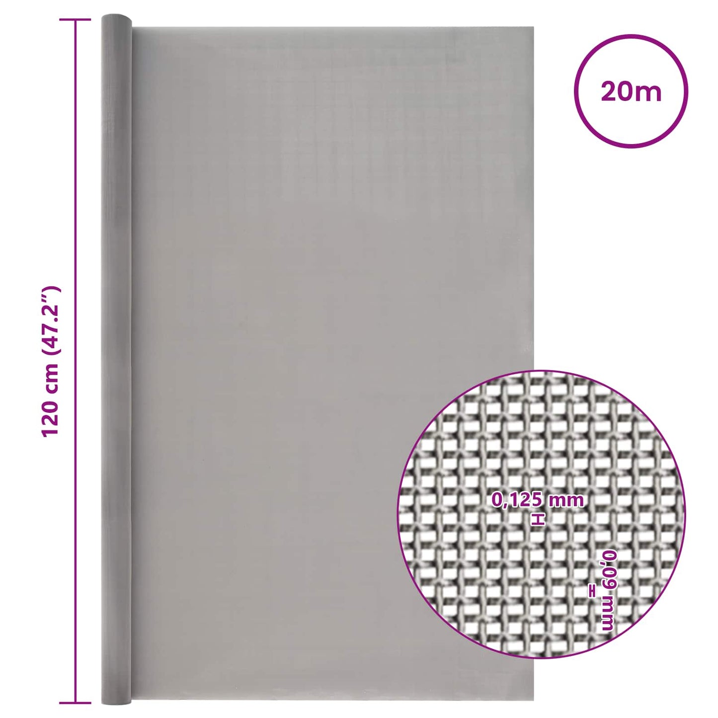 Mesh Screen 120 x 2000 cm 120 Mesh Stainless Steel 201 Silver