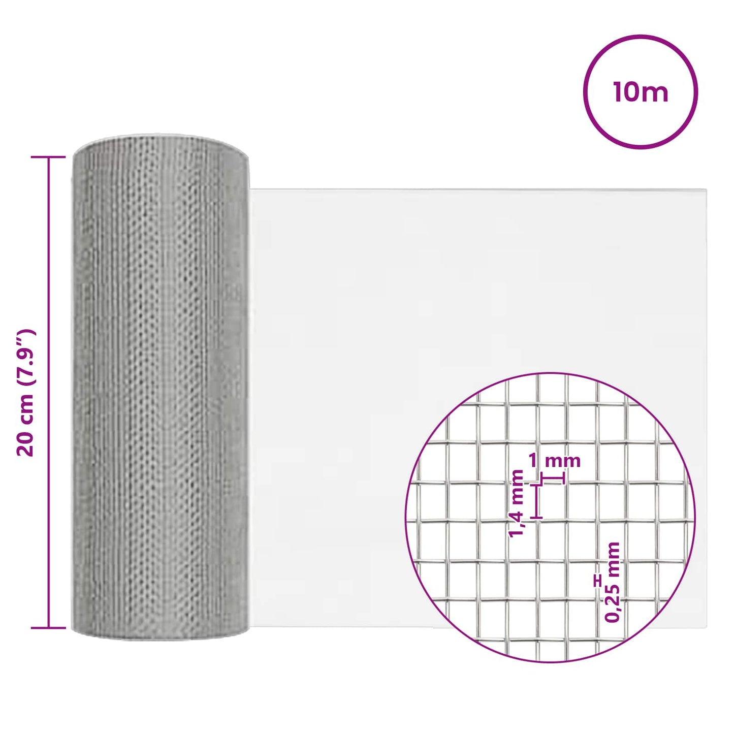 Mesh Screen 20 x 1000 cm 18 mesh Stainless Steel 304 Silver