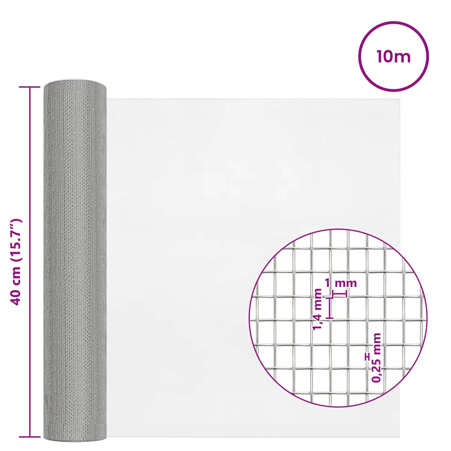 Mesh Screen 40 x 1000 cm 18 mesh Stainless Steel 304 Silver