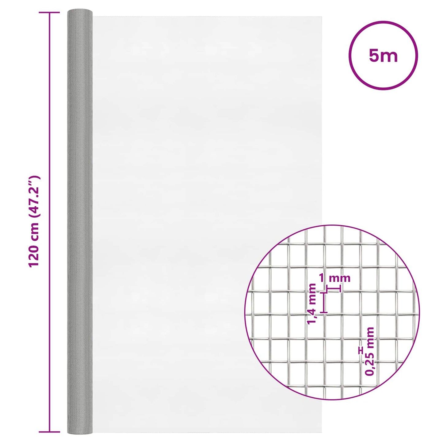 Mesh Screen 120 x 500 cm 18 mesh Stainless Steel 304 Silver