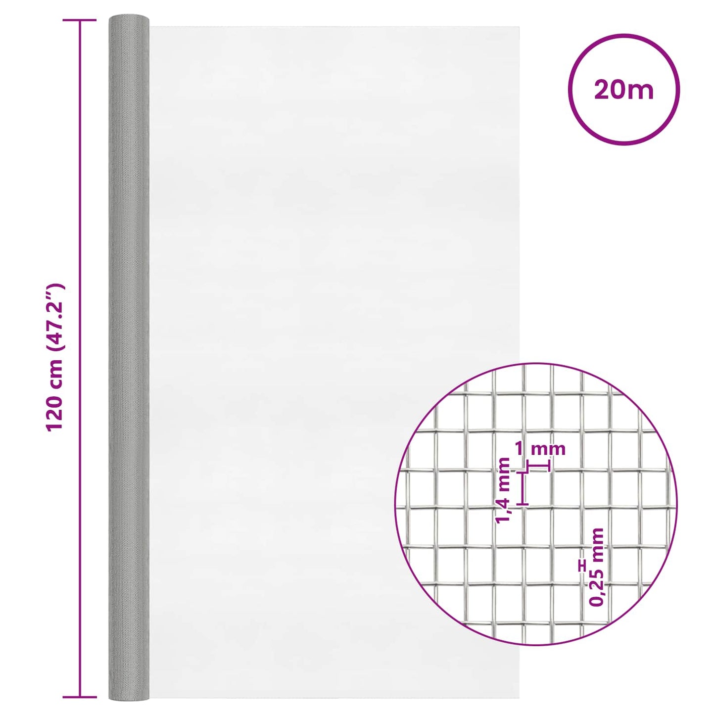 Mesh Screen 120 x 2000 cm 18 mesh Stainless Steel 304 Silver