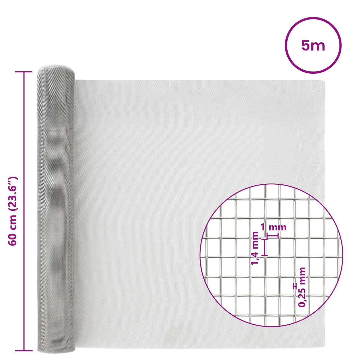 Mesh Screen 60 x 500 cm 18 mesh Stainless Steel 304 Silver