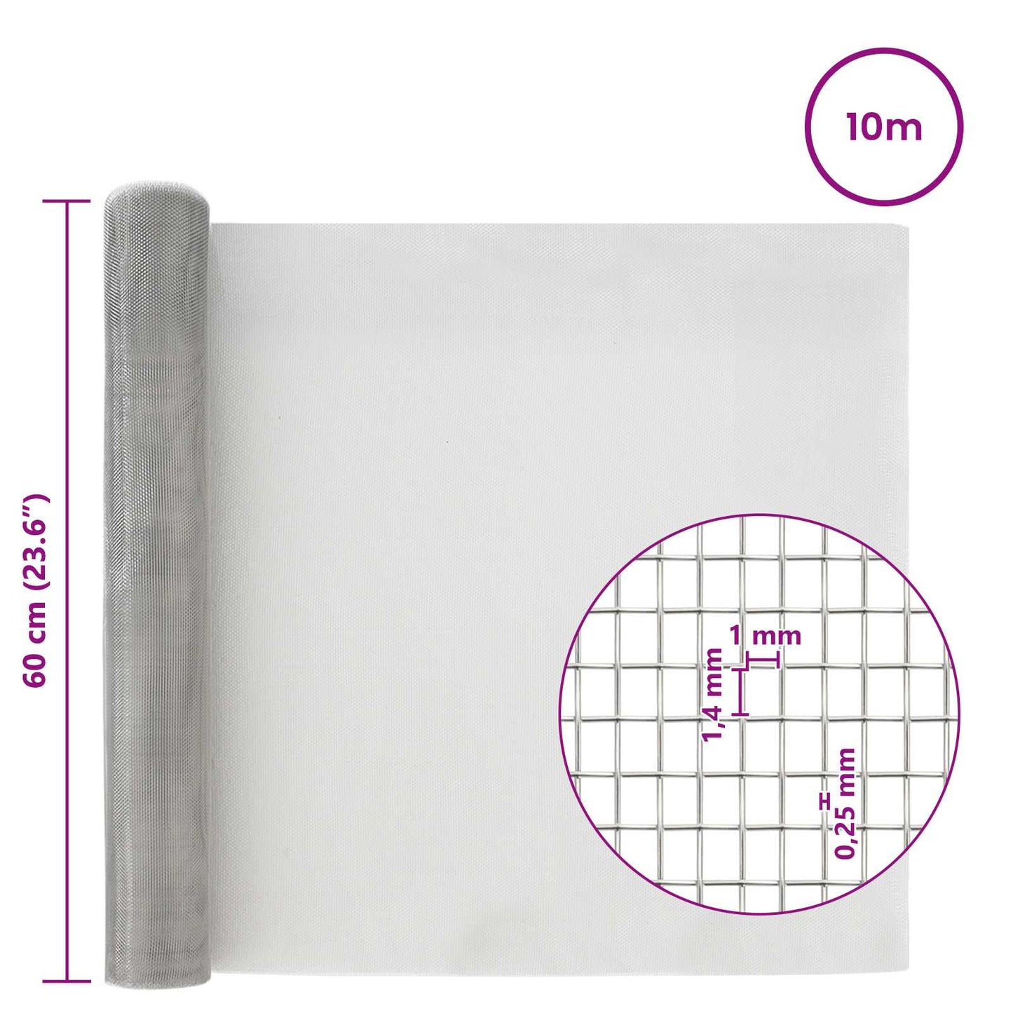 Mesh Screen 60 x 1000 cm 18 mesh Stainless Steel 304 Silver