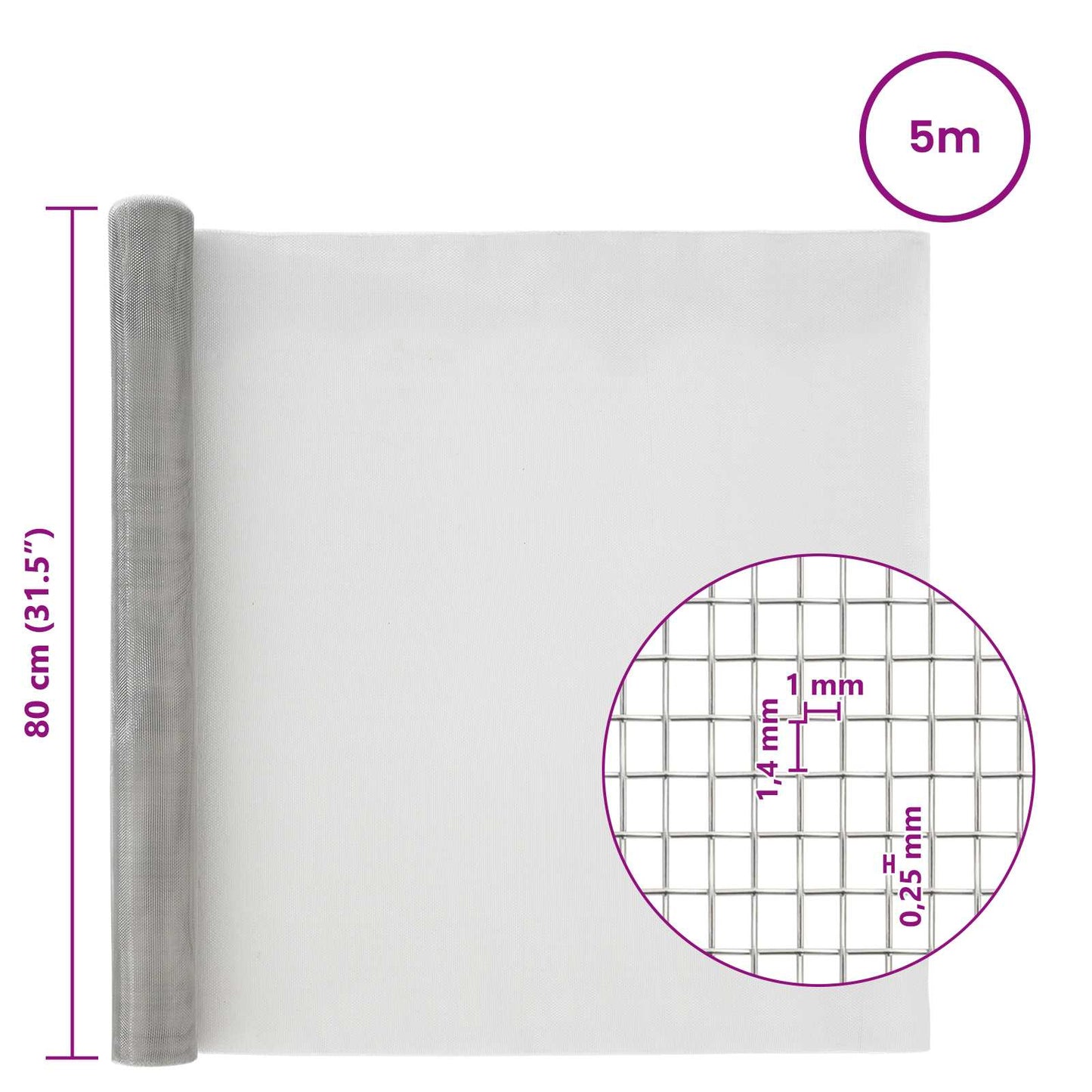 Mesh Screen 80 x 500 cm 18 mesh Stainless Steel 304 Silver