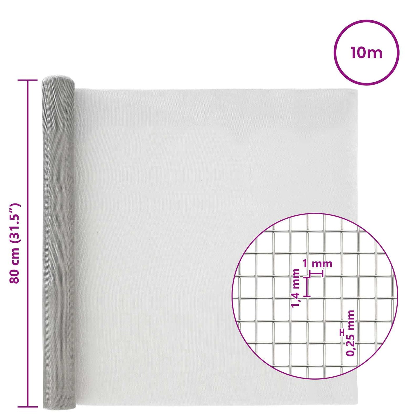 Mesh Screen 80 x 1000 cm 18 mesh Stainless Steel 304 Silver