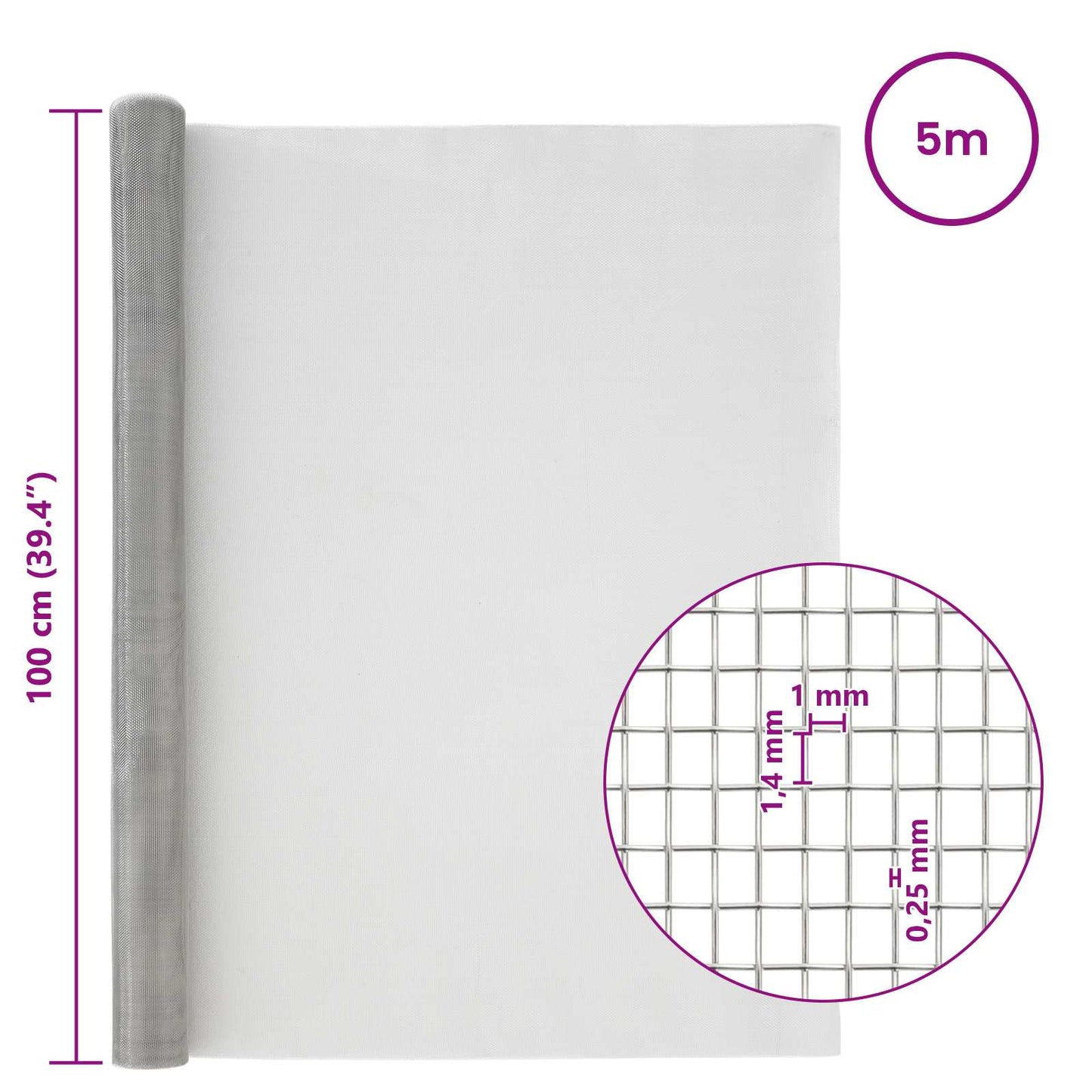 Mesh Screen 100 x 500 cm 18 mesh Stainless Steel 304 Silver
