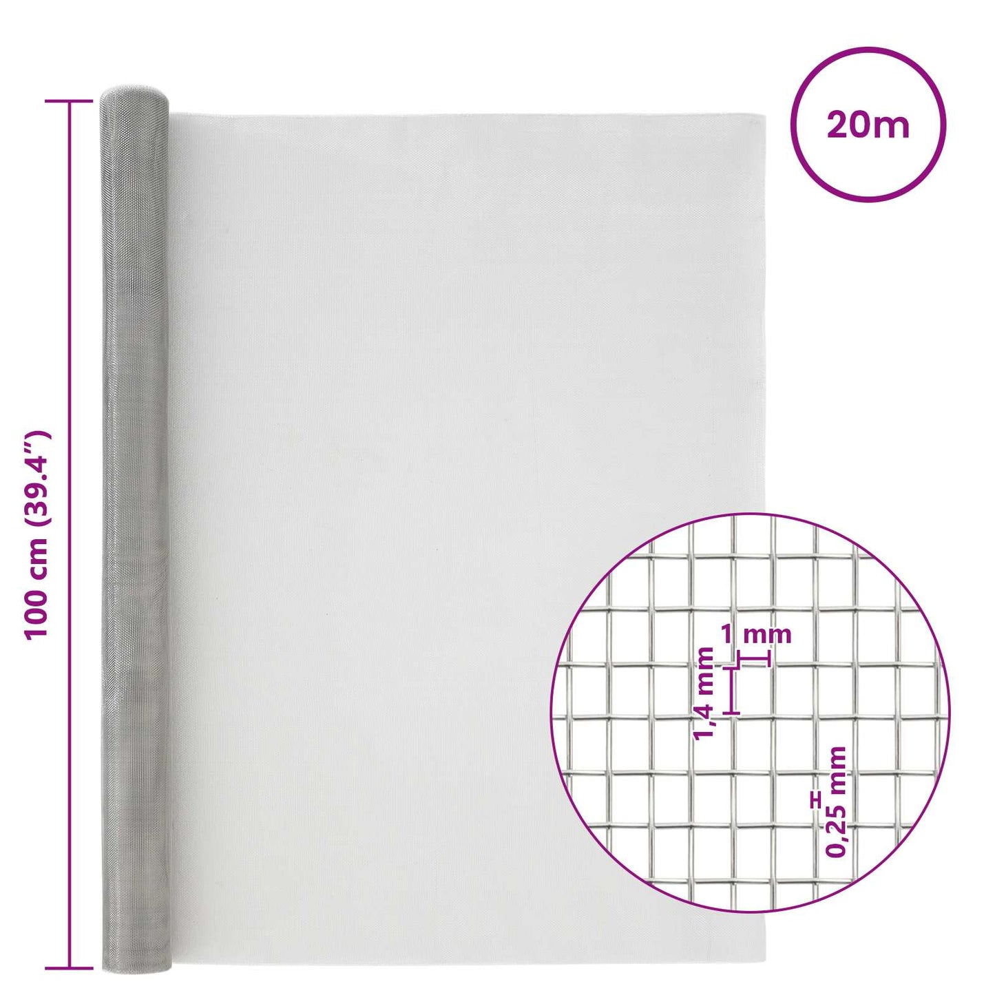 Mesh Screen 100 x 2000 cm 18 mesh Stainless Steel 304 Silver