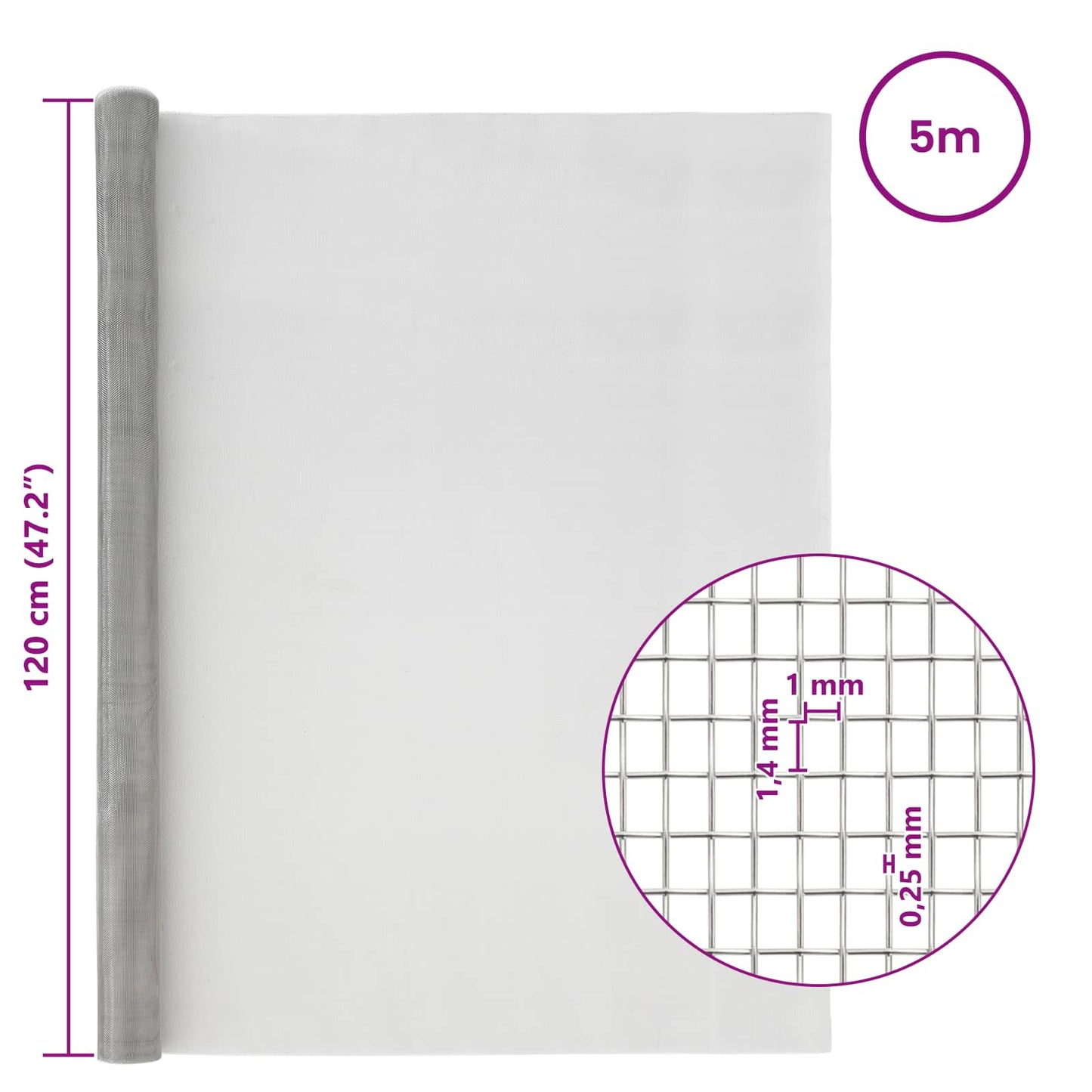 Mesh Screen 120 x 500 cm 18 mesh Stainless Steel 304 Silver