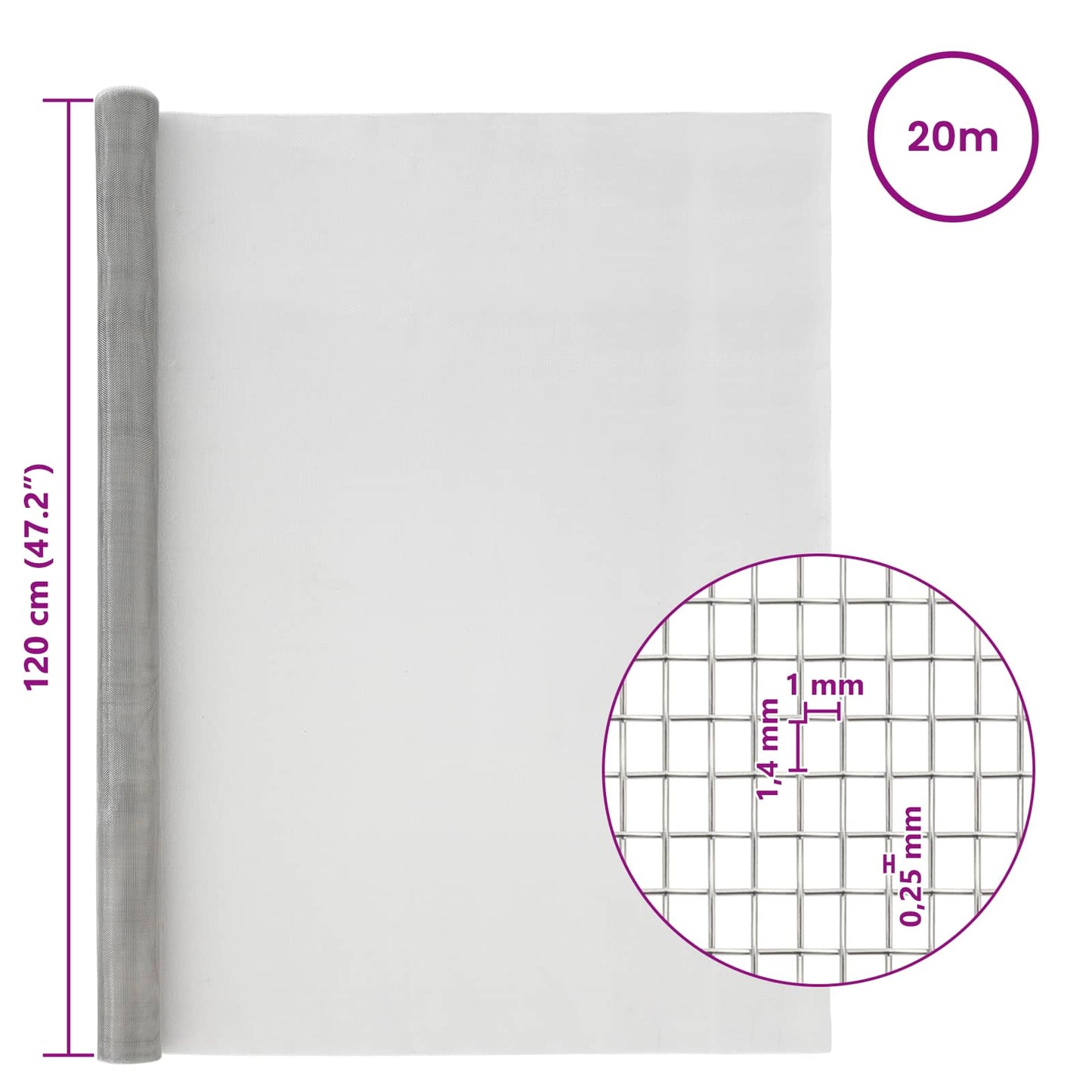 Mesh Screen 120 x 2000 cm 18 mesh Stainless Steel 304 Silver