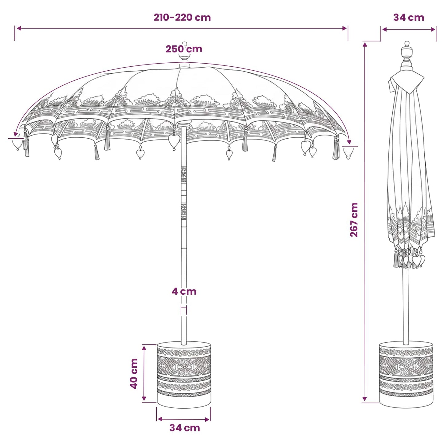 Balinese Parasol with Base 2 pcs Blue