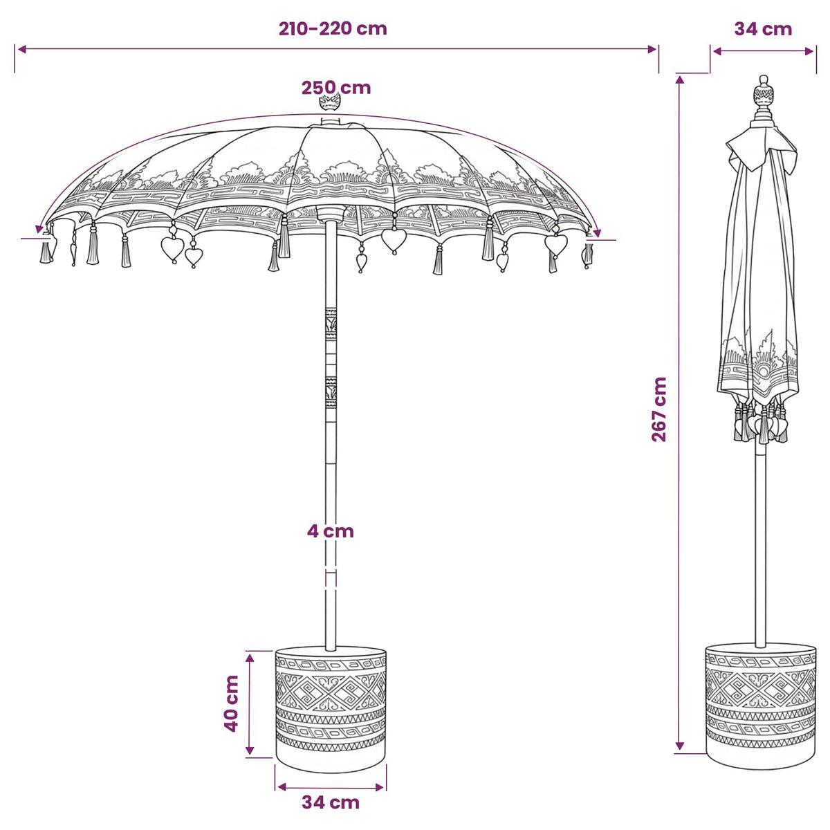 Balinese Parasol with Base 2 pcs Pink