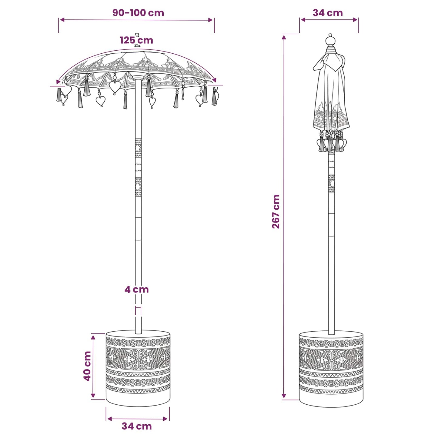 Balinese Parasol with Base 2 pcs Blue