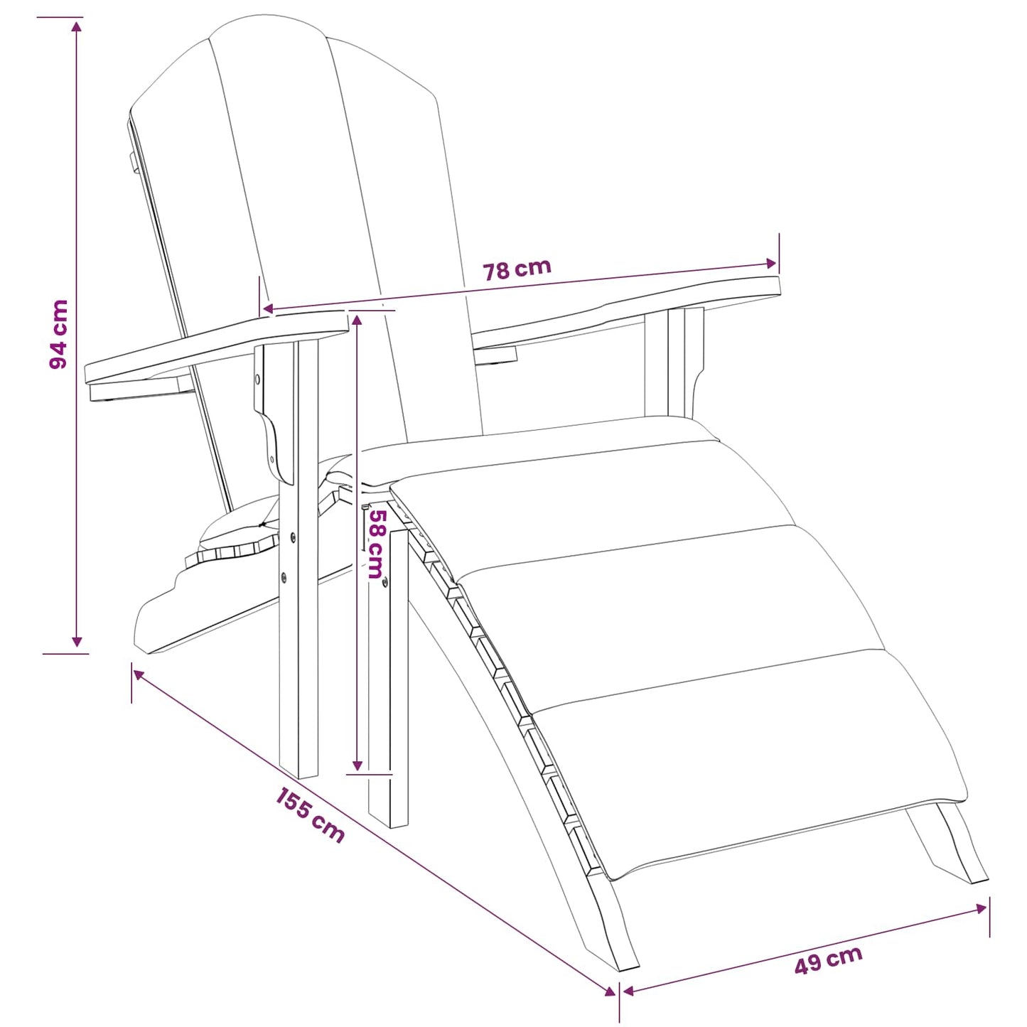 Garden Adirondack Chair with Footrest Natural Solid Teak Wood