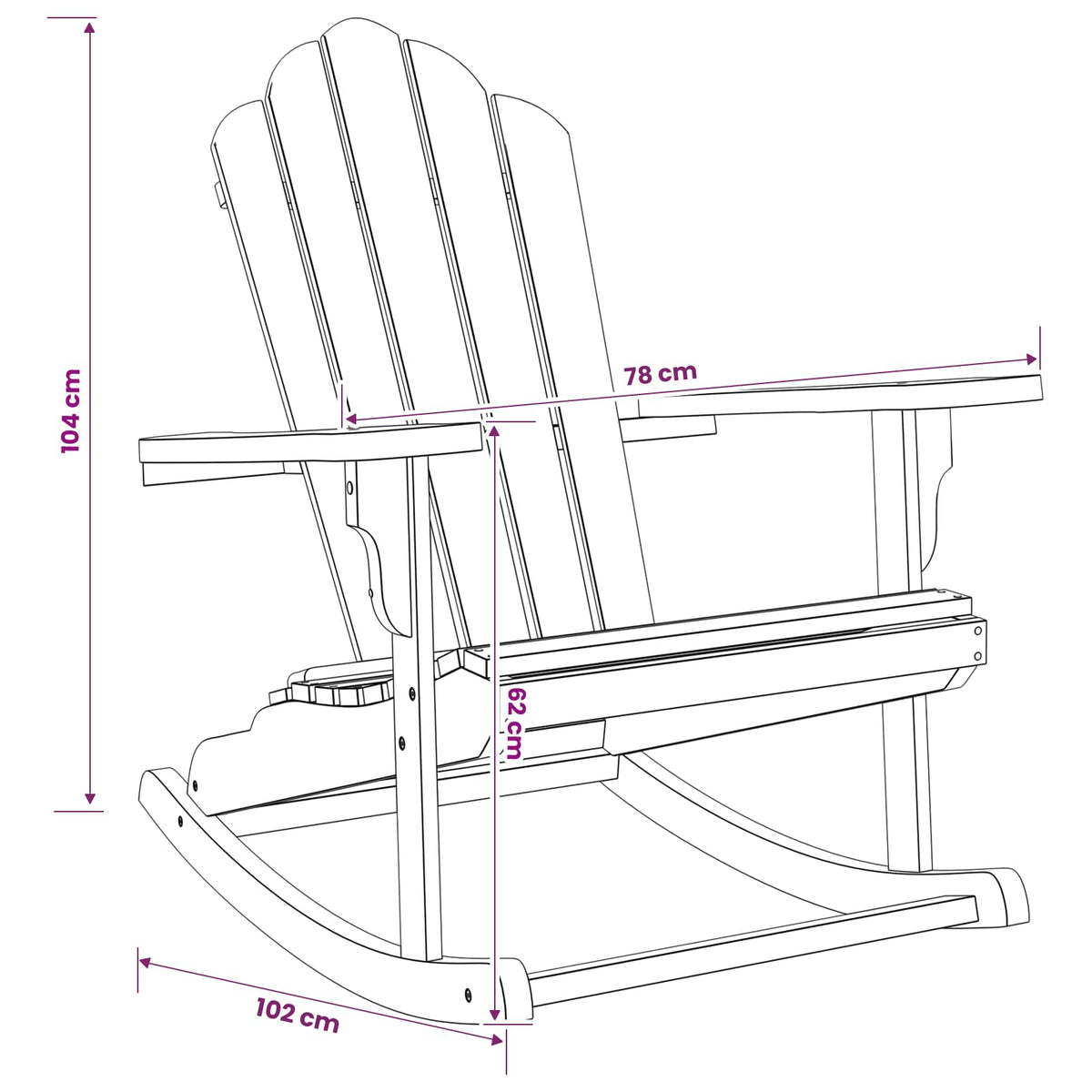Garden Adirondack Rocking Chair Natural Solid Teak wood
