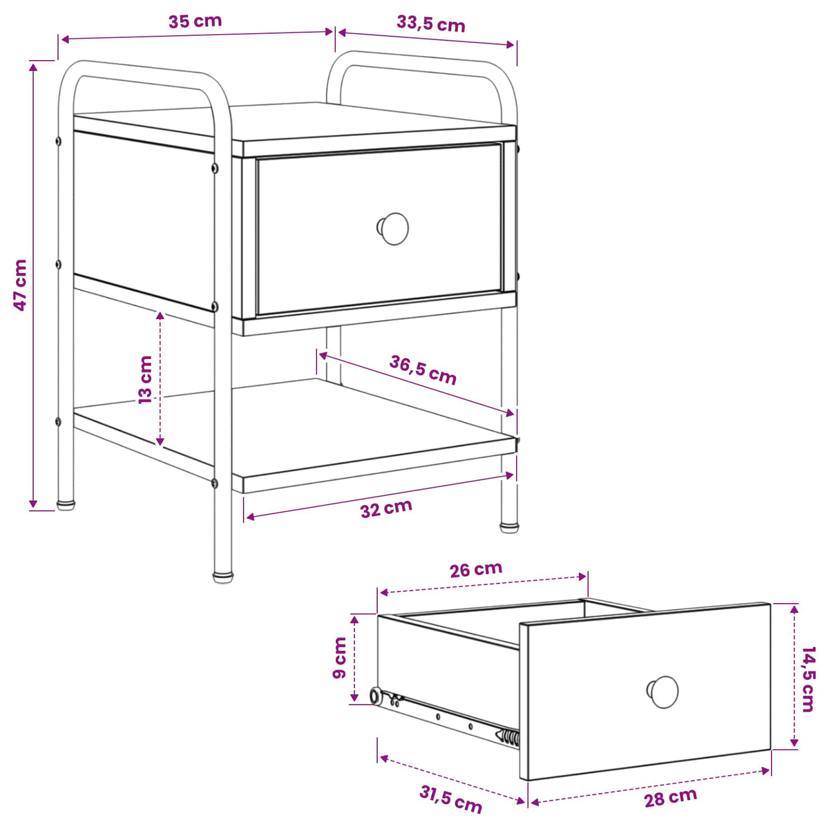 Bedside Cabinet Black Oak 35 x 36.5 x 47 cm Engineered Wood