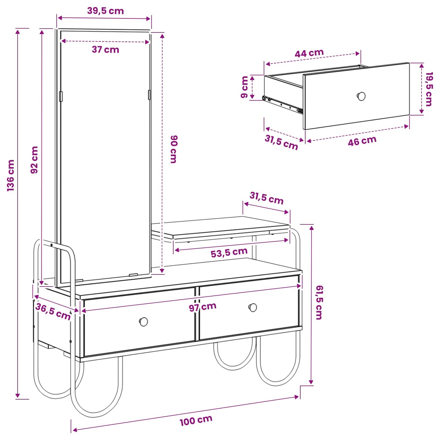 Dressing Table Old Wood 100 x 36.5 x 136 cm Engineered Wood