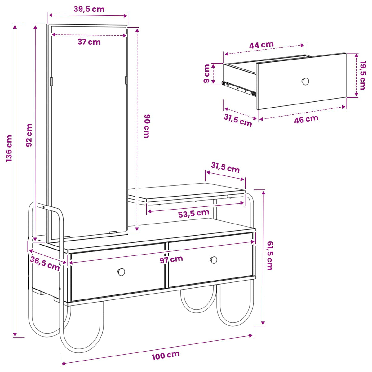 Dressing Table Artisan Oak 100 x 36.5 x 136 cm Engineered Wood